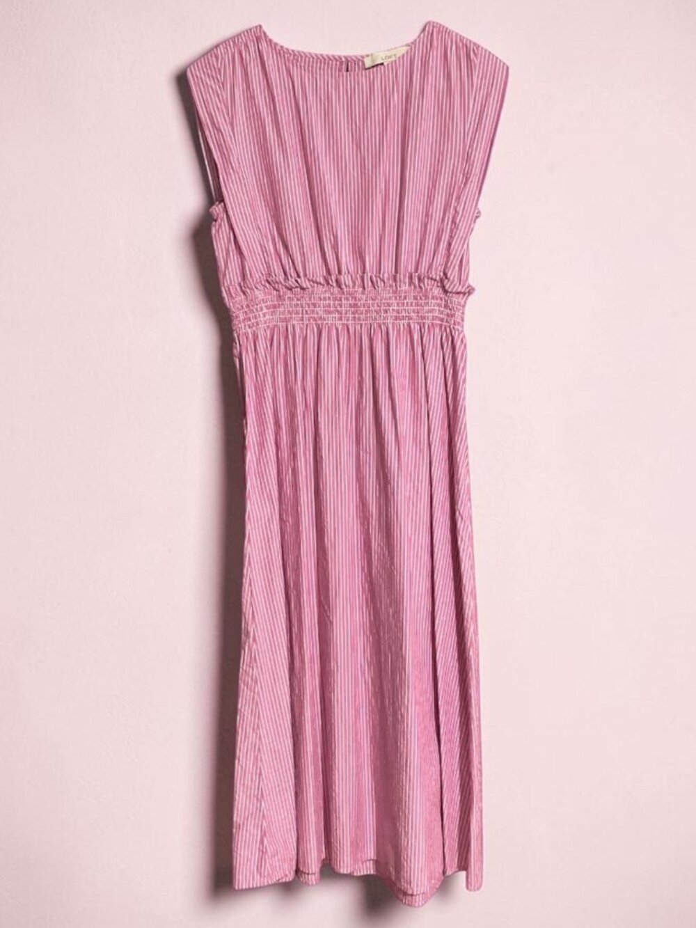 LOFT Orchid Petal Striped Poplin Midi Dress Regular Small EUC